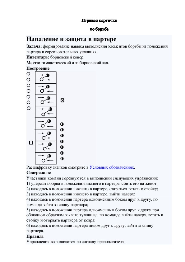 Игровая карточка "Нападение и защита в партере"