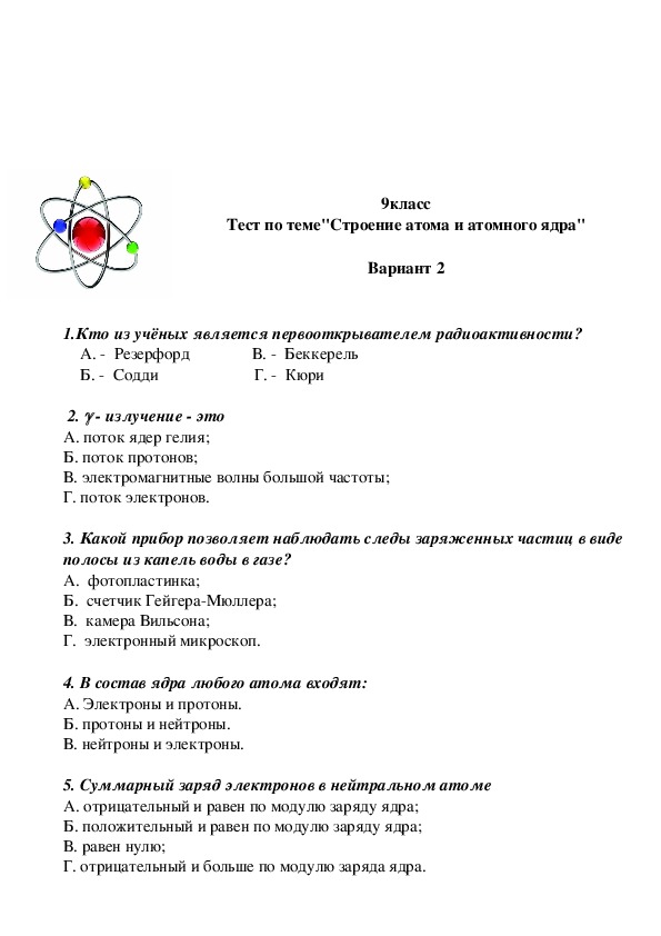 Контрольная работа 1 атомы