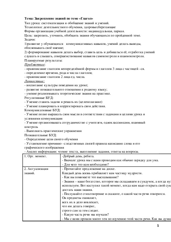 Обложка для материала План-конспект урока по русскому языку (8 класс) на тему:  Конспект урока 8 класс коррекционной школы "закрепление знаний по теме "Глагол"