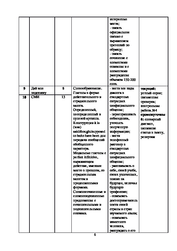 Рабочая программа английский язык 9 класс