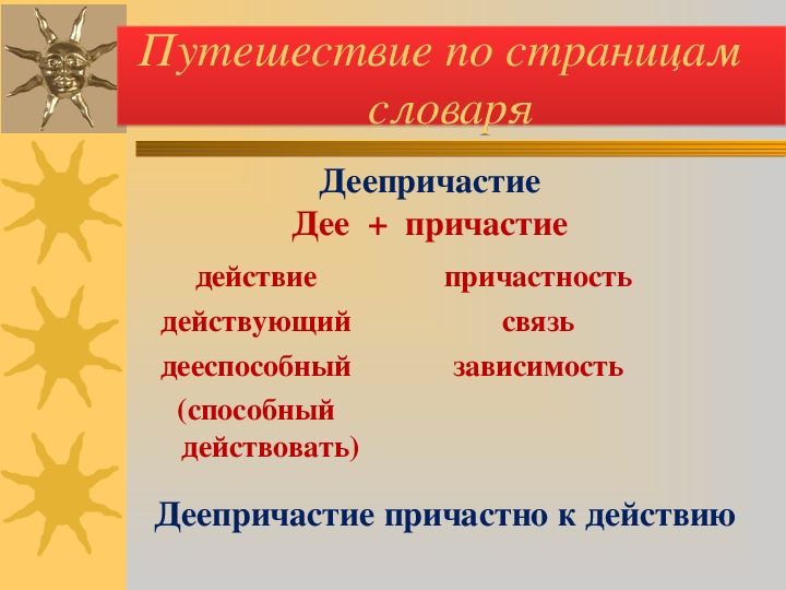Презентация к уроку русского языка на тему "Деепричастие"