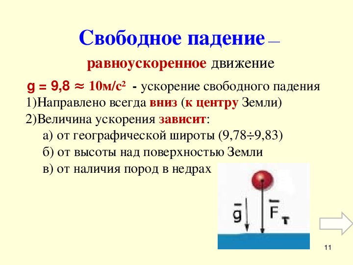 Свободное падение тел физика 9 класс презентация