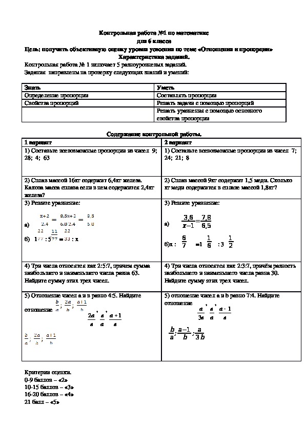 Сборник контрольных работ по математике в 6 классе