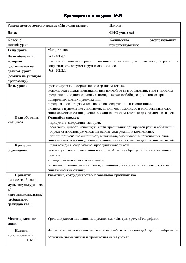 Обложка для материала Русский язык 5 класс Тема урока: "Мир детства"