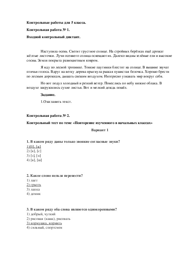 Контрольные работы по русскому языку (5 класс)