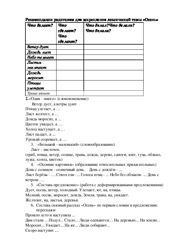 Рекомендации родителям для закрепления лексической темы «Осень»(подготовительная группа)