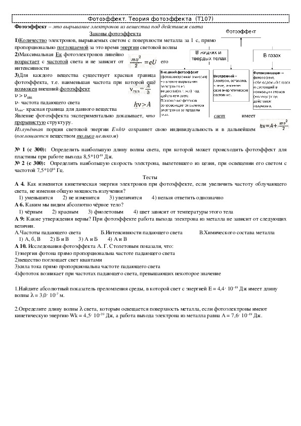 Обложка для материала Решение задач "Тема 107: Фотоэффект. Теория фотоэффекта" 11 класс