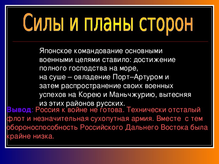 Планы сторон русско японской войны