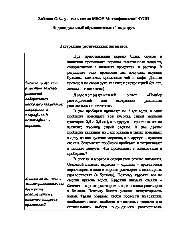 Обложка для материала Индивидуальный образовательный маршрут.  Экстракция растительных пигментов