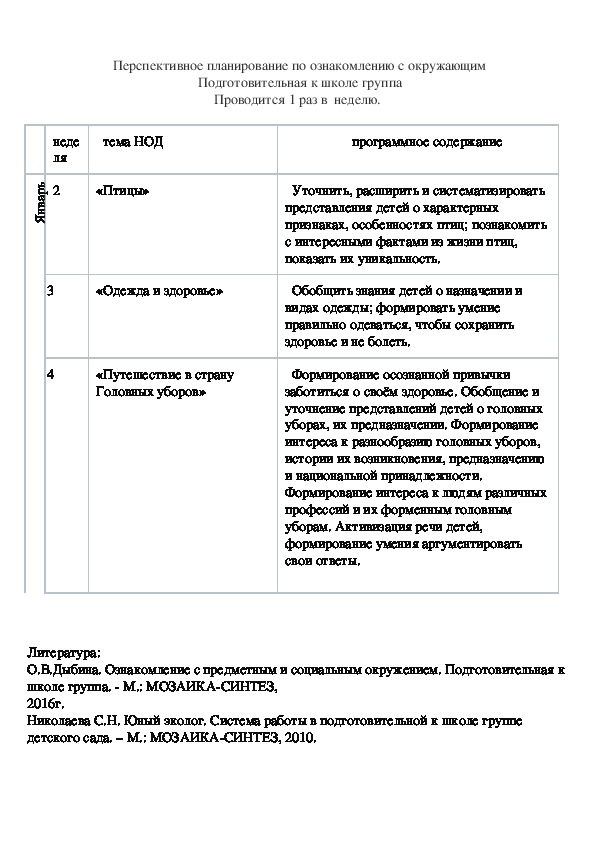 Обложка для материала Перспективное планирование по ознакомлению с окружающим (январь)