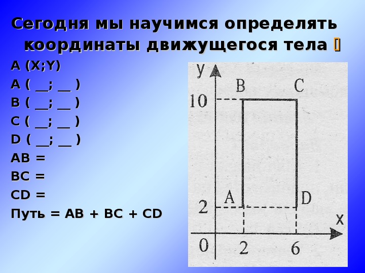 Определенные координаты движущегося тела