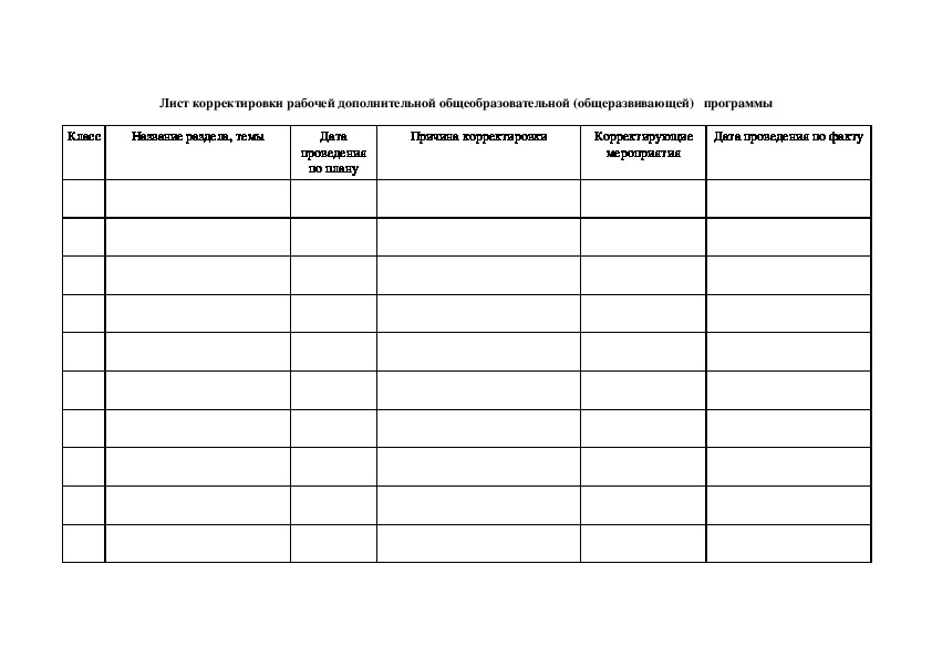 Лист коррекции