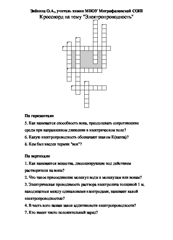 Обложка для материала Кроссворд на тему "Электропроводность"