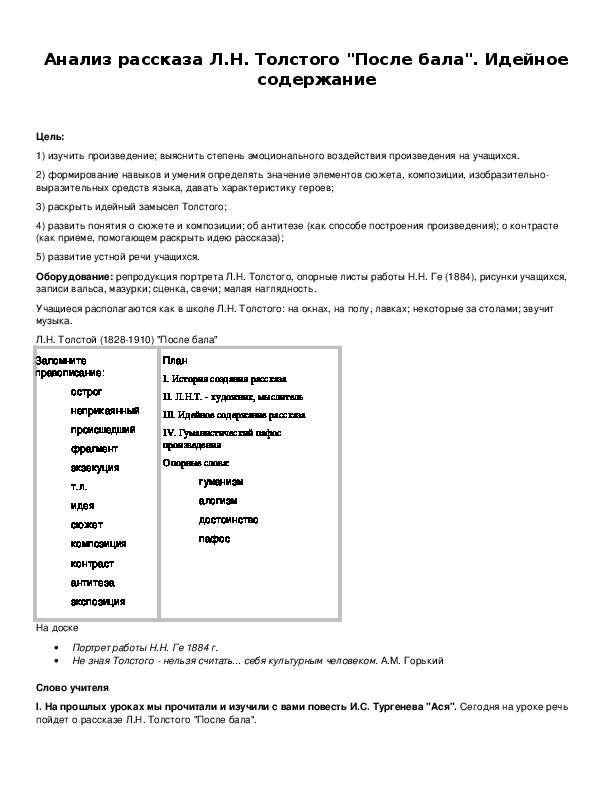 Обложка для материала Анализ рассказа Л.Н. Толстого "После бала". Идейное содержание