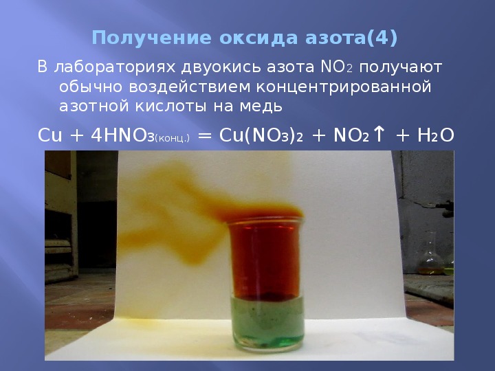 Получение оксидов азота. Реакция оксида брома с водой