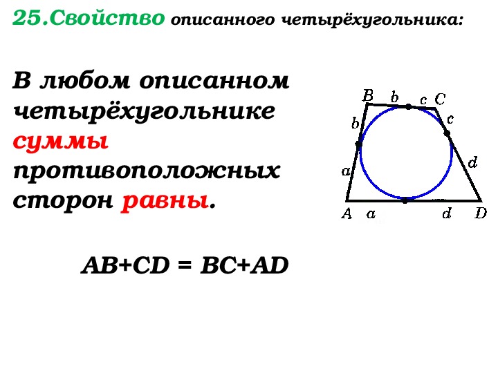 Свойство описанного четырехугольника 8 класс презентация