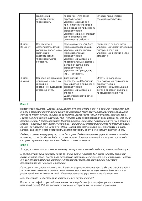 План конспект по акробатике