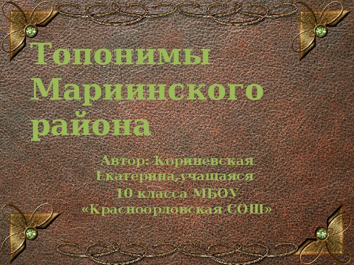 Презентация к исследовательской работе "Топонимы Мариинского района" (10-11 класс Русский язык)