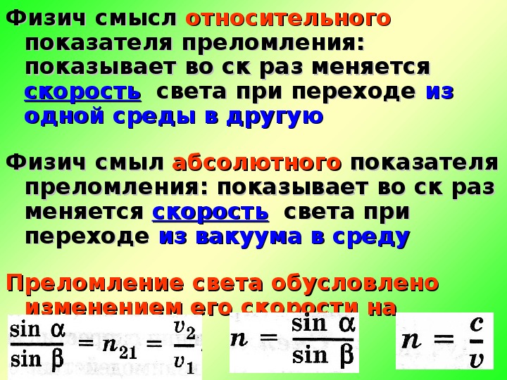 Преломление света физический смысл показателя преломления презентация