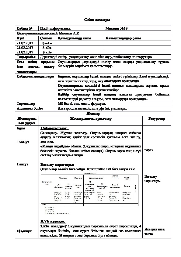 Сабақтың тақырыбы: Деректерді енгізу, редакциялау және пішімдеу,таңбашалар толтырулары.