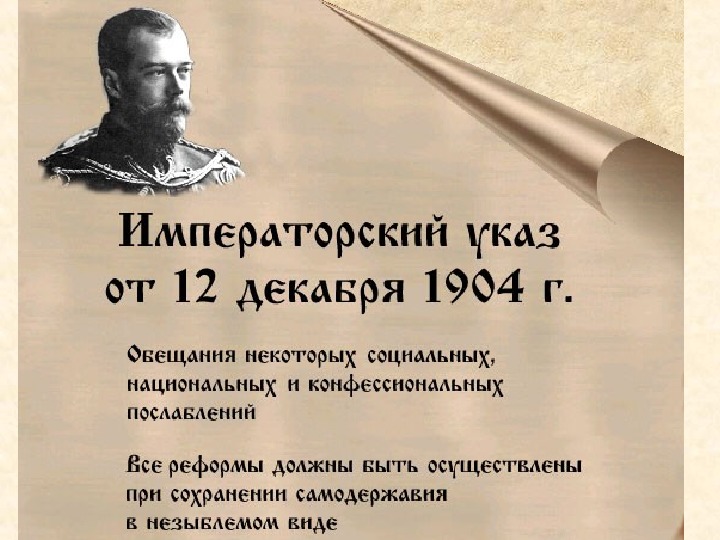 1894 1904. Политическое развитие страны в 1894-1904. Указ 12 декабря 1904. Манифест 12 декабря 1904.