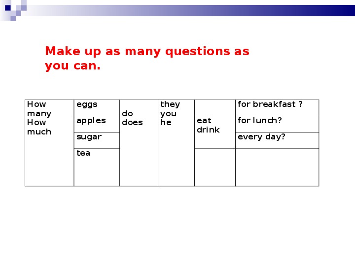 Make up questions to the answers