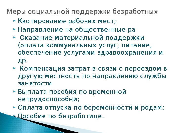 Меры социальной поддержки безработных граждан презентация