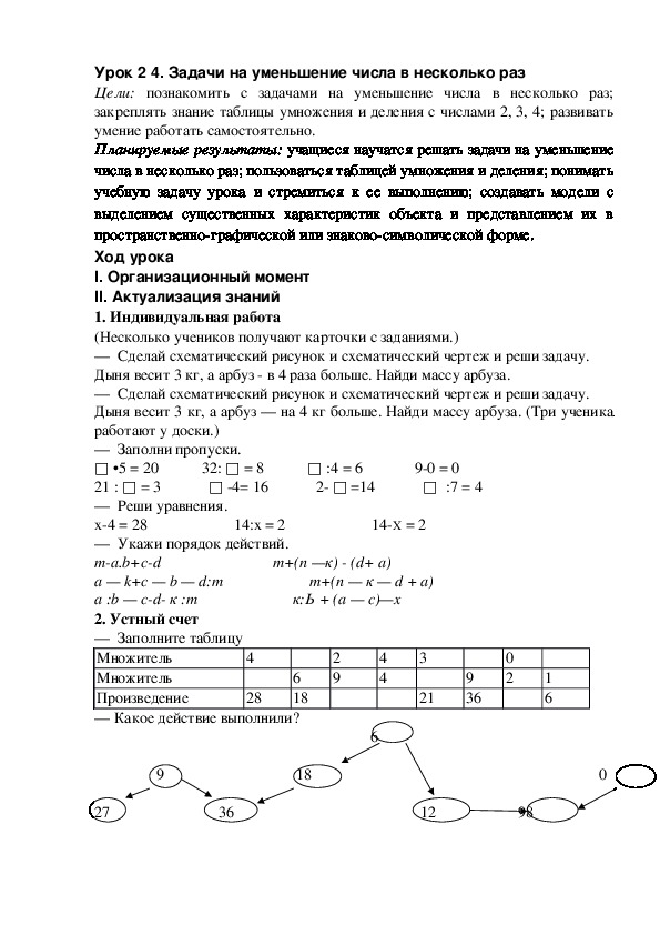 Урок 2 4. Задачи на уменьшение числа в несколько раз