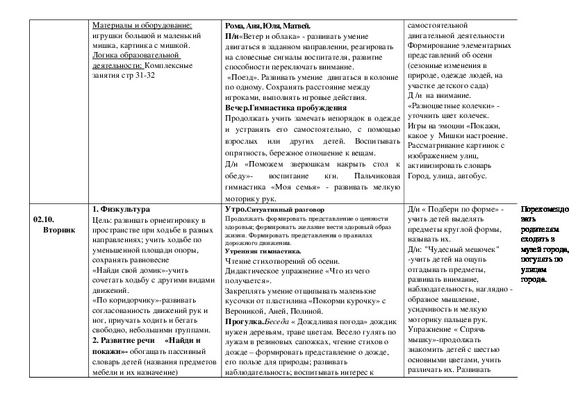 План на день 1 младшая группа на