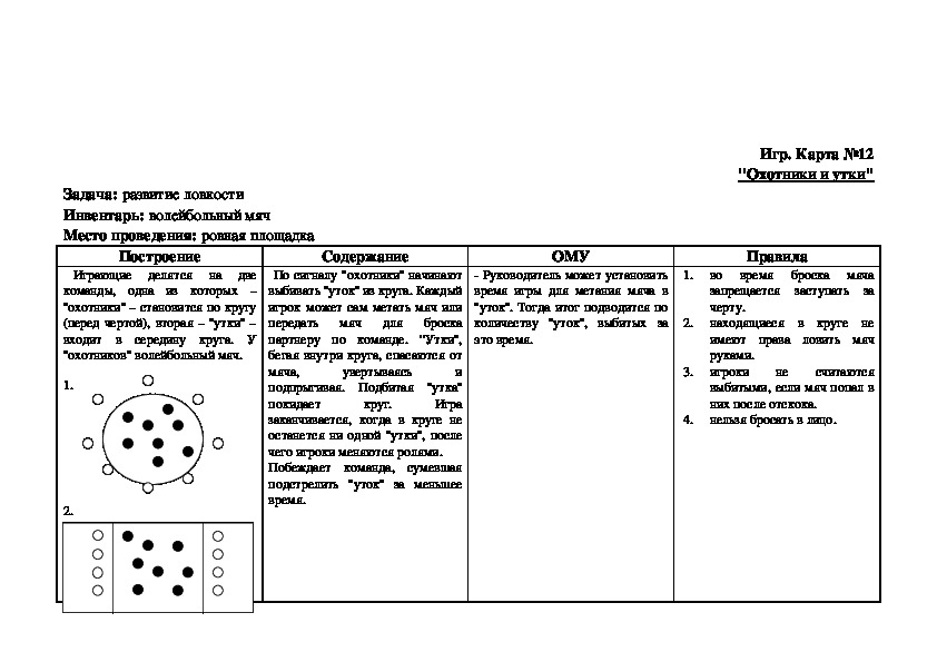 Карточка подвижной игры для младшего школьного возраста со схемой