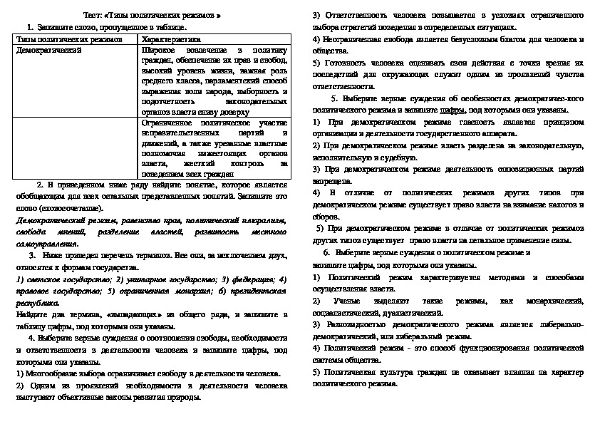 План по теме политические партии егэ