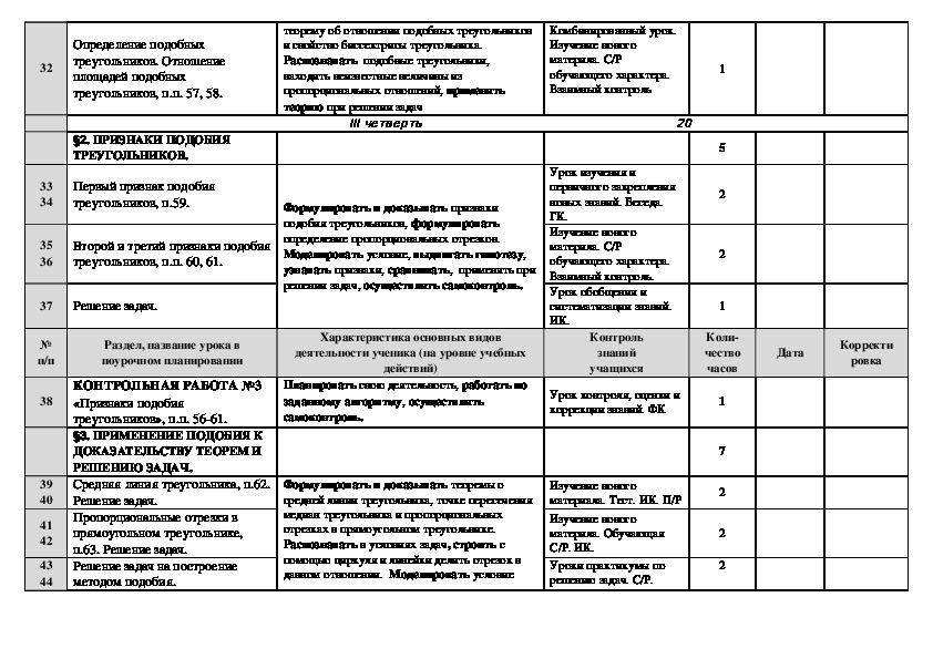 Геометрия поурочные планы атанасян 8