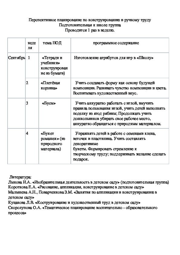 Обложка для материала Перспективное планирование по конструированию (сентябрь)