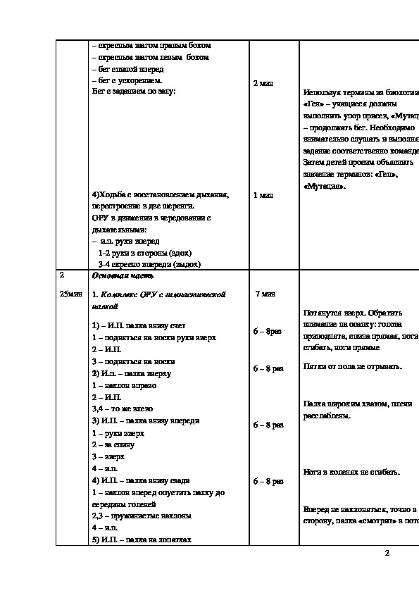 План конспект урока ору