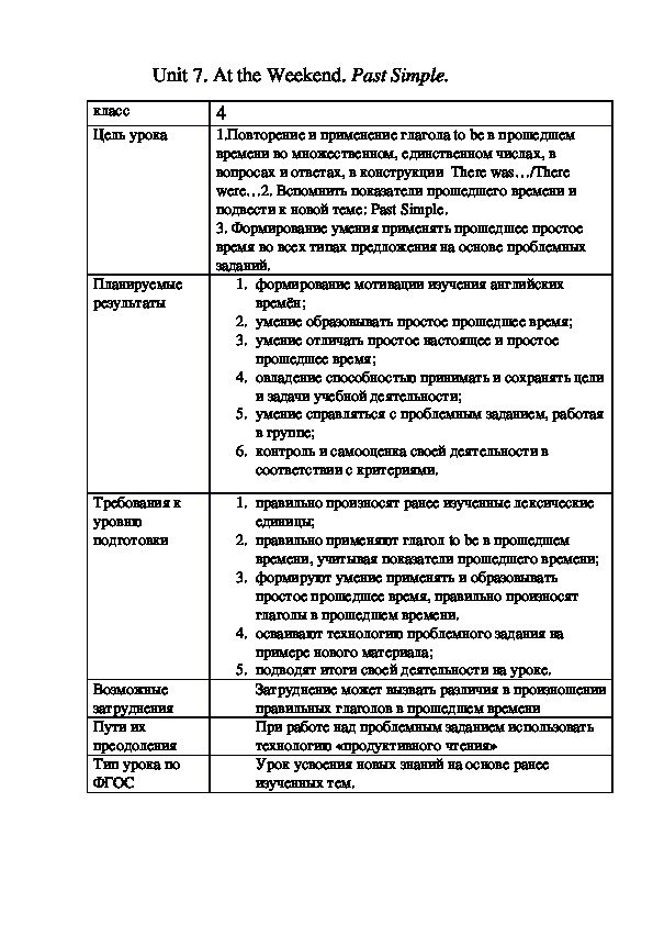 Обложка для материала Открытый урок по ФГОС в 4 классе "At the weekend" Rainbow English
