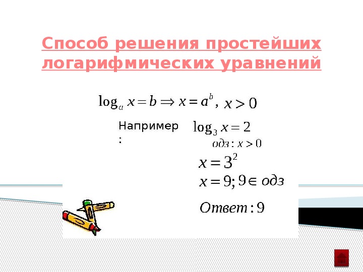 Логарифмические уравнения 10 класс