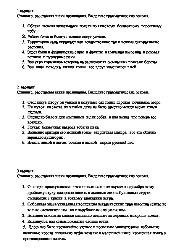 Проверочная работа по русскому языку в 8 классе "Знаки препинания при однородных членах предложения "