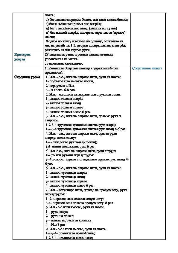 План конспект урока по физкультуре 1 класс