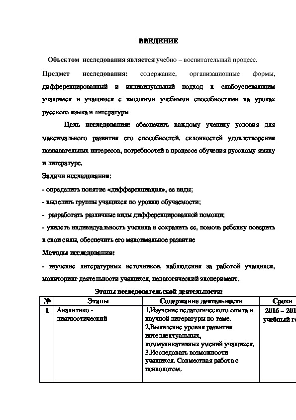 Дифференцированный и индивидуальный подход на уроках русского языка и литератруы