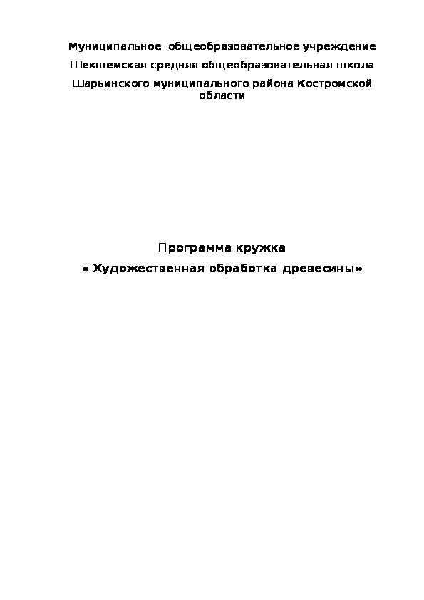 Программа элективного курса " Художественная обработка древесины"