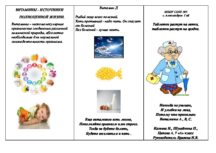 Буклет к классному часу"Витамины"