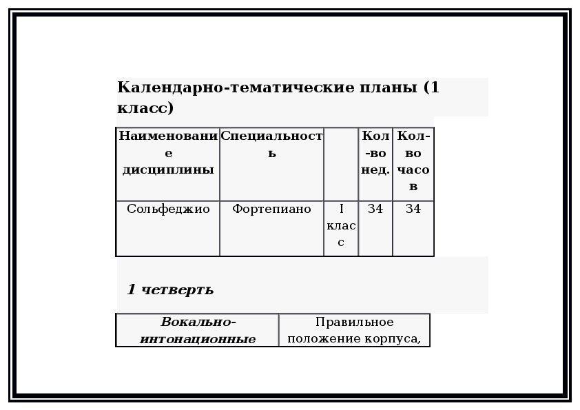 Календарно тематический план сольфеджио 4 класс