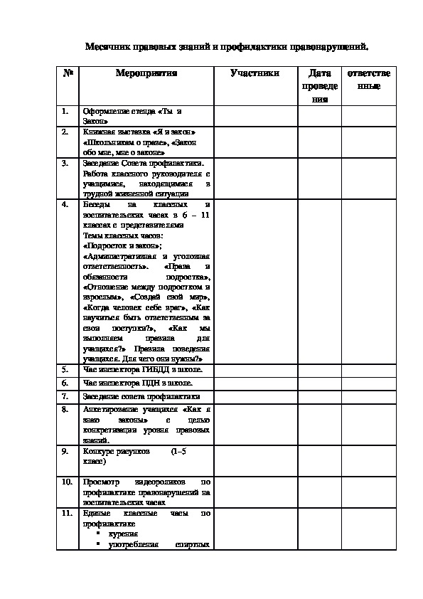 Месячник правовых знаний и профилактики правонарушений в 5-6 классе