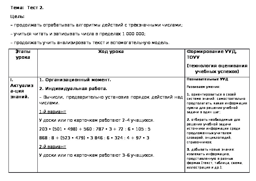 Конспект урока по математике на тему " Тест 2."