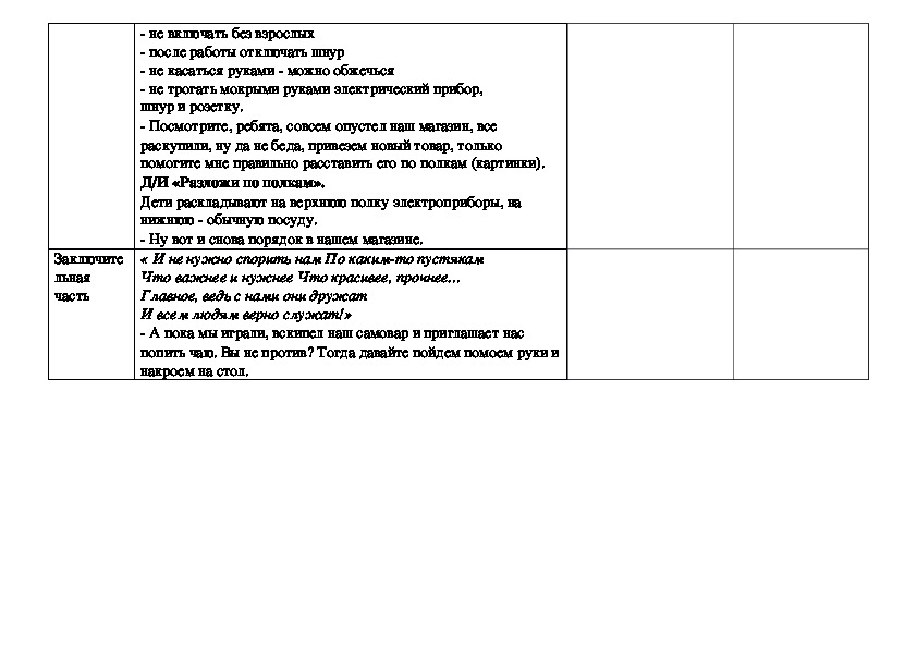 Конспект занятия мебель бытовая техника