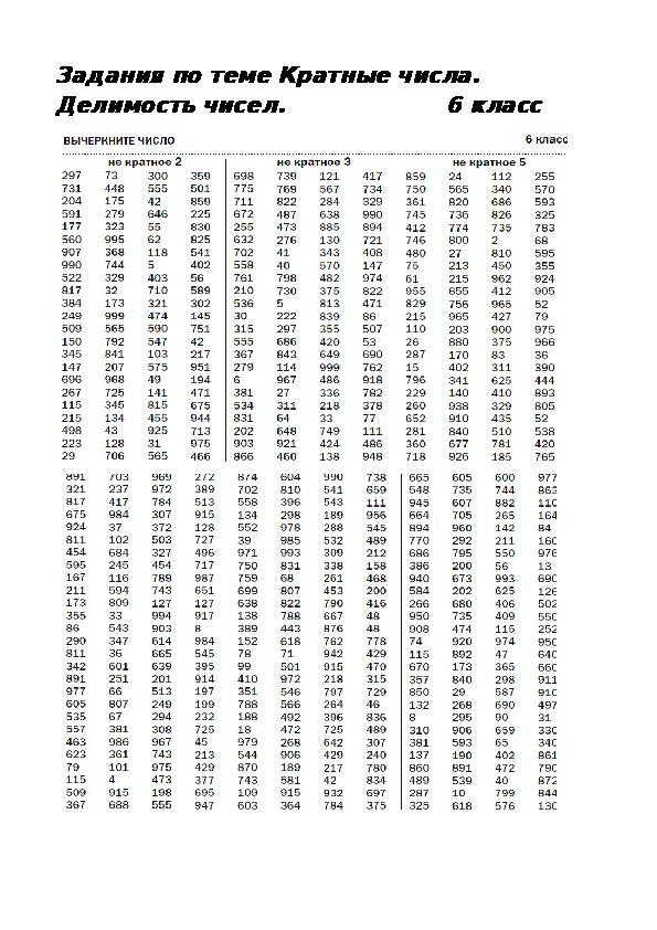 Задания на тему Кратные числа. Делимость чисел.