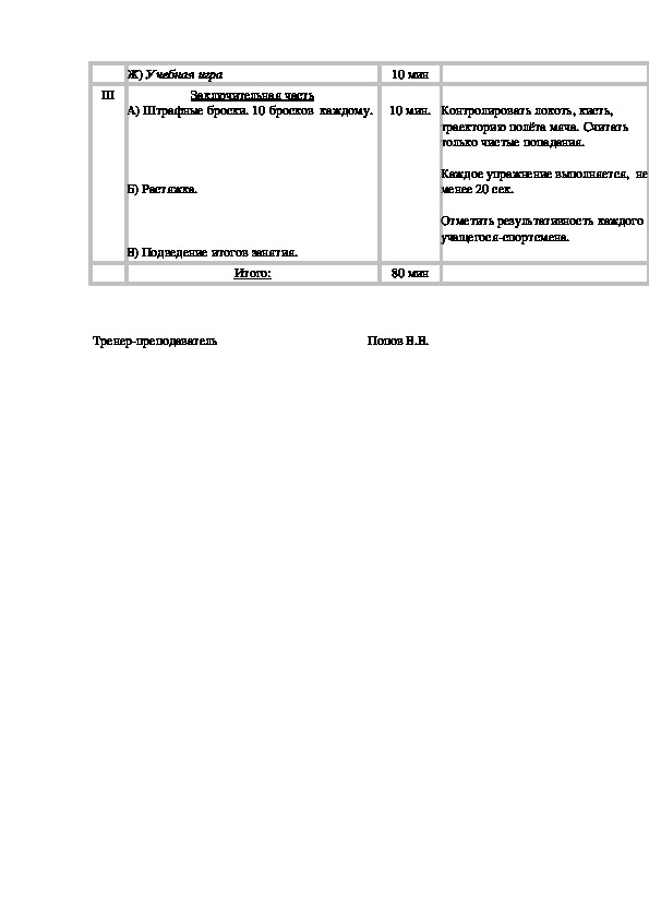 План конспект урока по гандболу