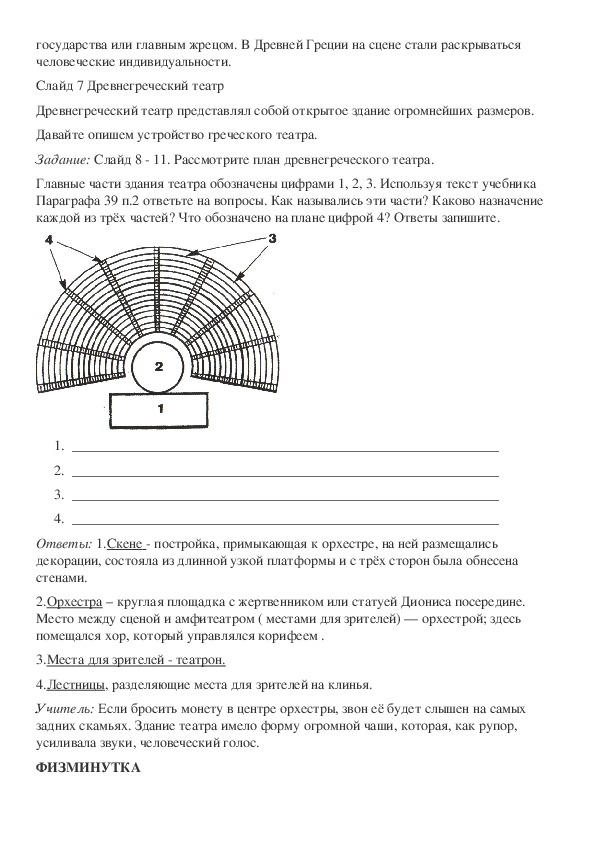 Перед вами план древнегреческого театра главные части здания обозначены цифрами 1 2 3