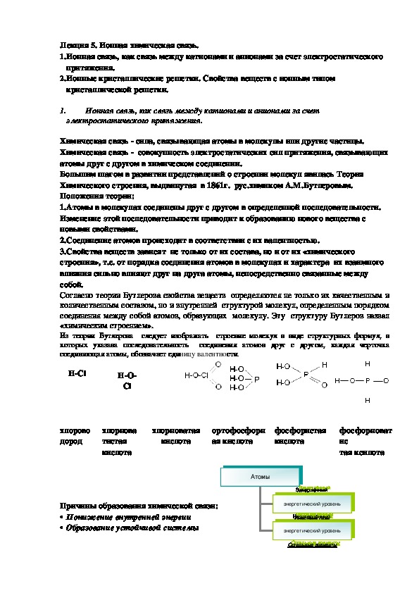 Конспект лекций по химии на тему "Ионная химическая связь"