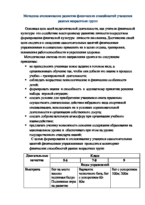 Обложка для материала Методика отслеживание развития физических способностей учащихся разных возрастных групп